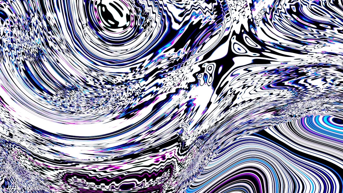 Abstract swirling patterns of white, blue, and purple.