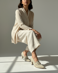 The Elara Studded Block Heel - Beige