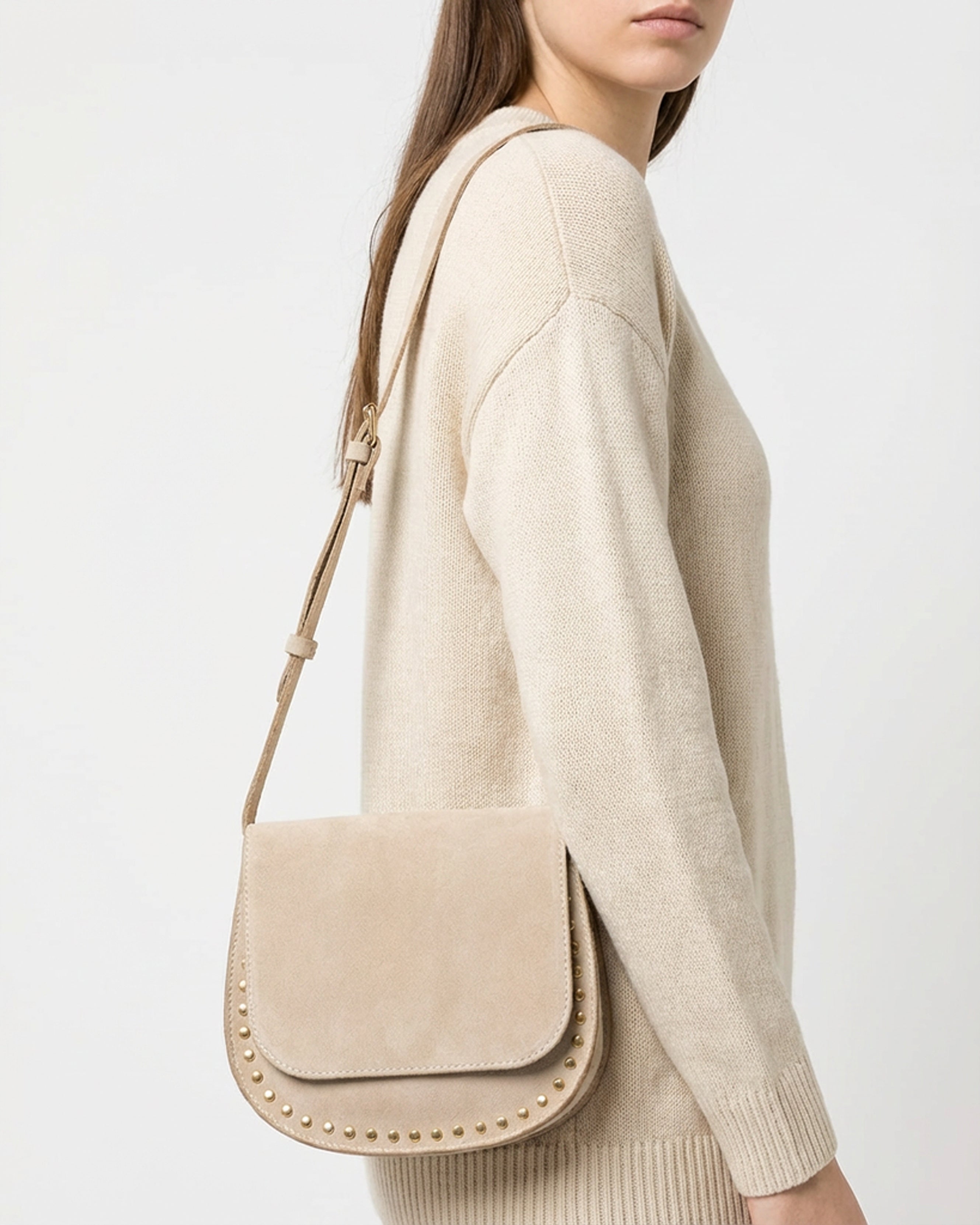 The Valentina Suede Saddle Bag - Beige