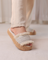 Cream Fray Edge Wedge