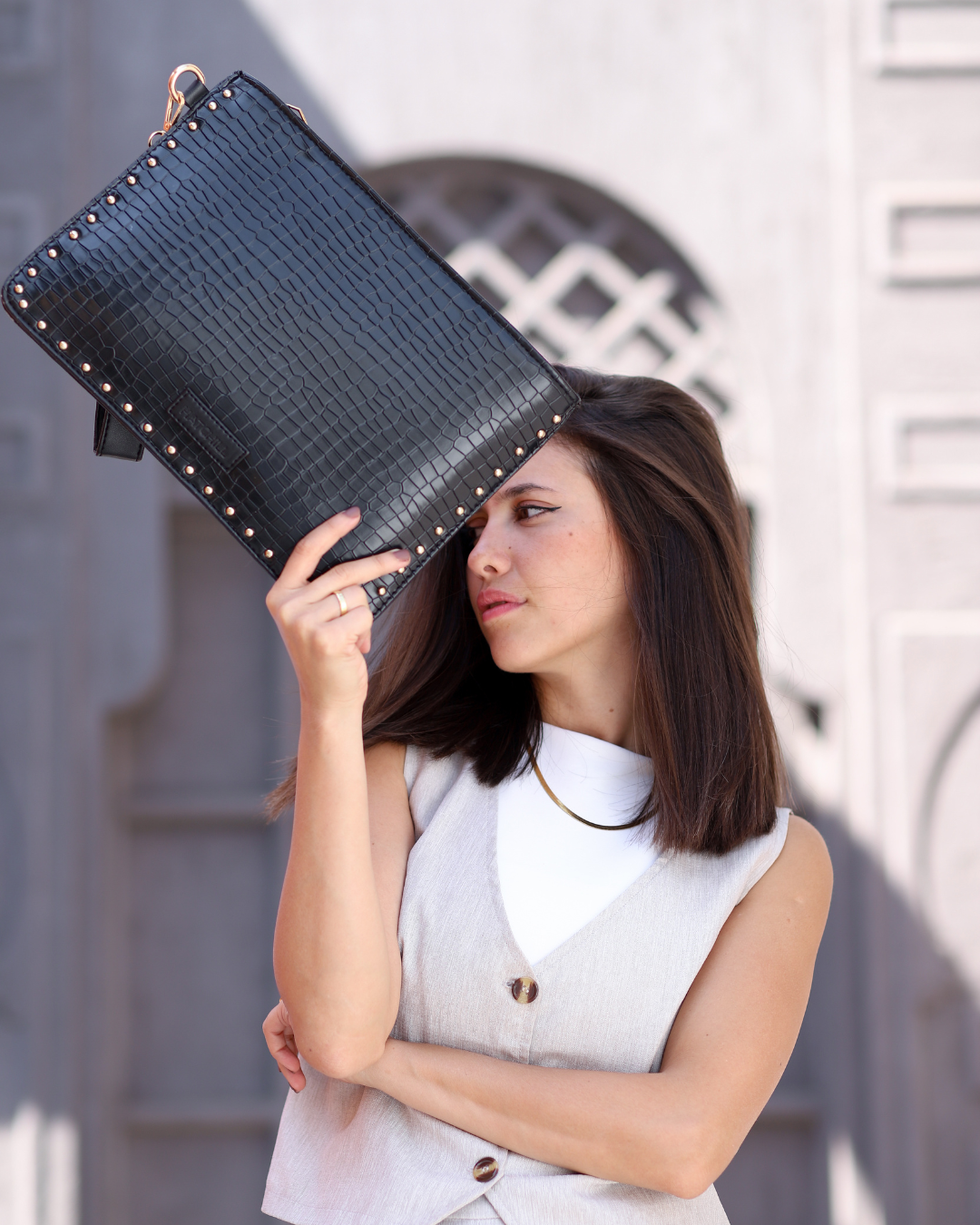 Midnight Croco Luxe Clutch