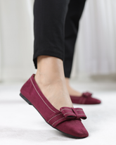 Burgundy Velour Bow Flats