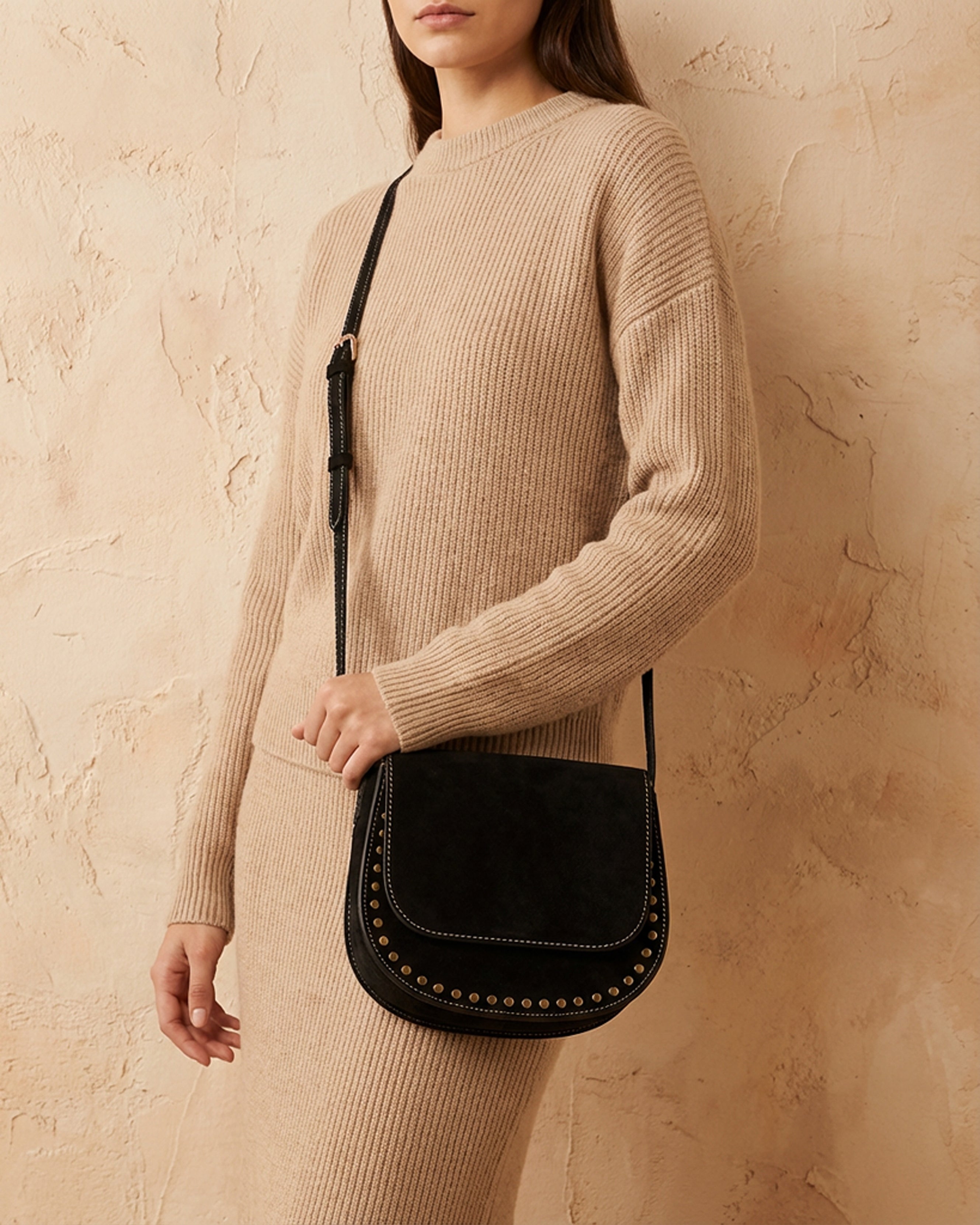The Valentina Suede Saddle Bag - Black