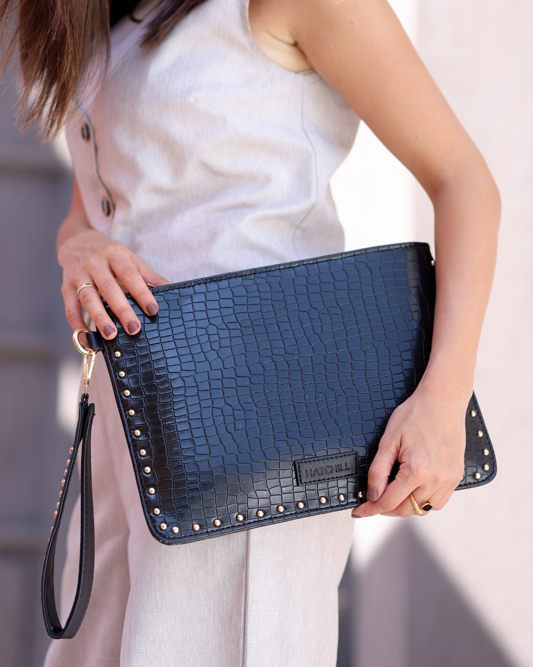 Midnight Croco Luxe Clutch