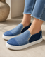 Indigo Slip-On women's blue denim canvas low-top slip-on sneakers - product view 2