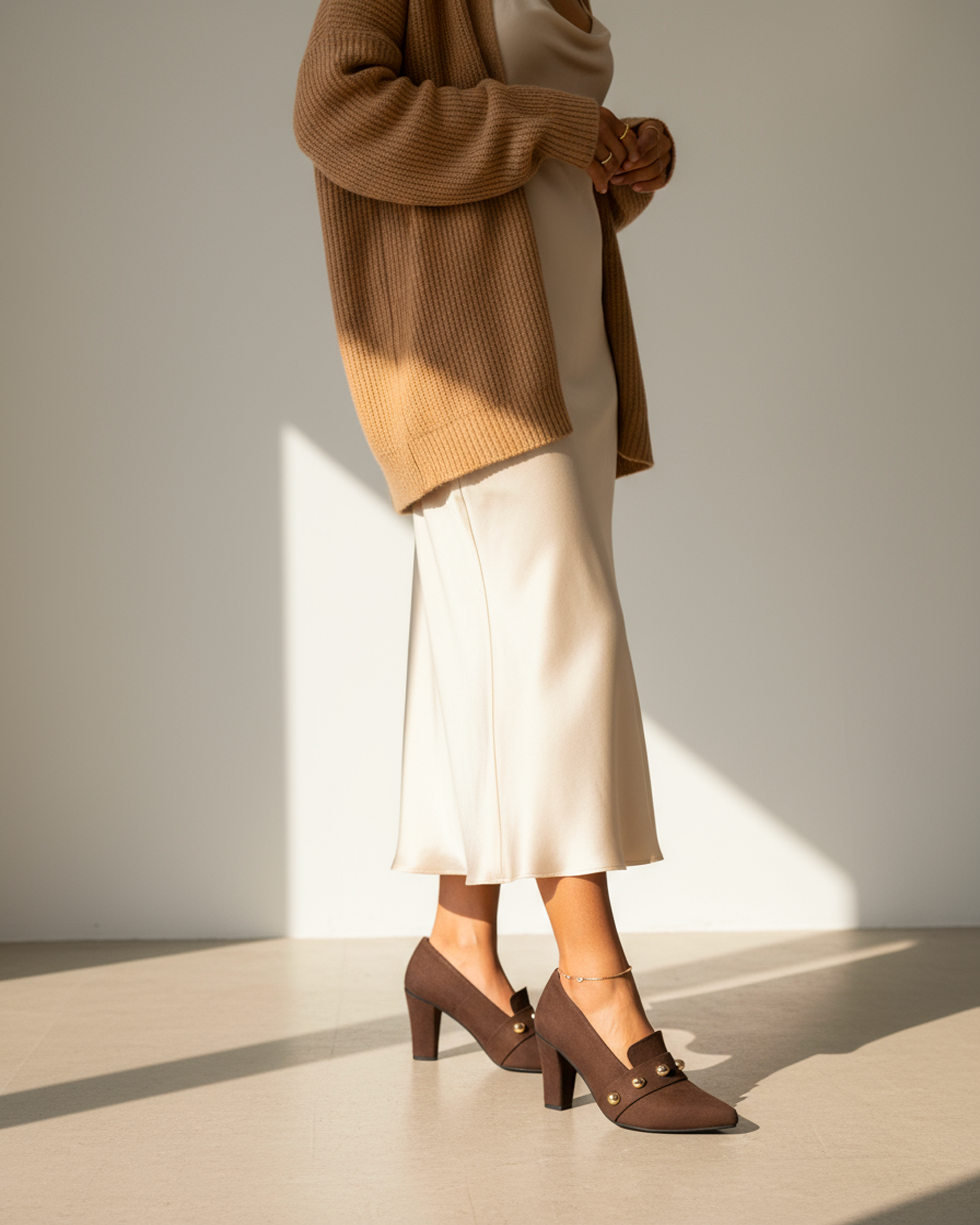 The Elara Studded Block Heel - Brown