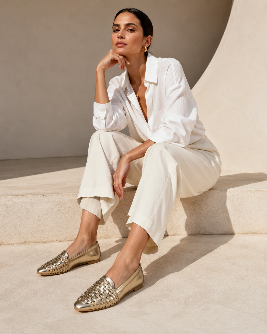 The Romy Woven Loafer - Gold metallic woven slip-on flats view 5