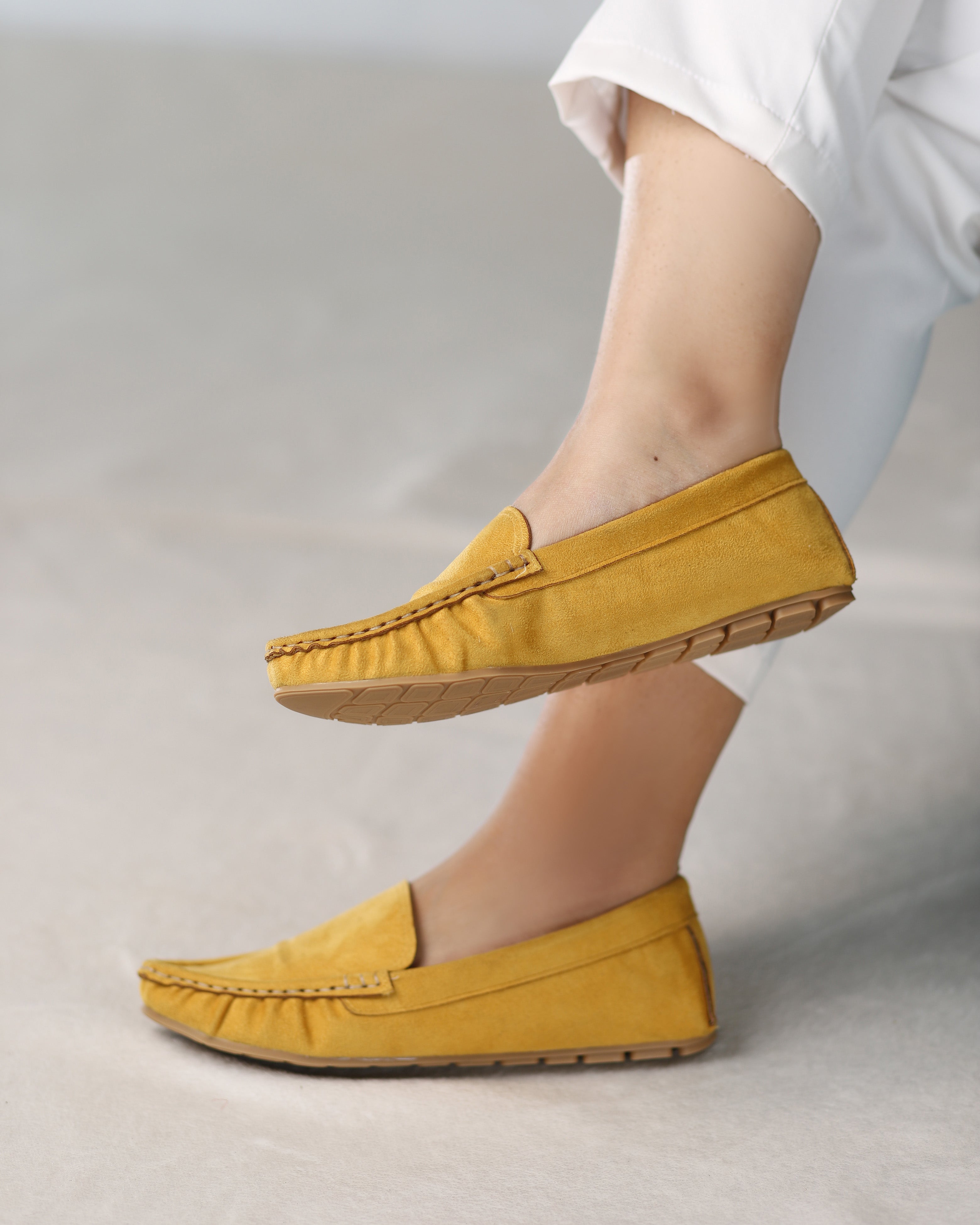 Saffron Moccasins mustard yellow leather slip-on flats - product view 2