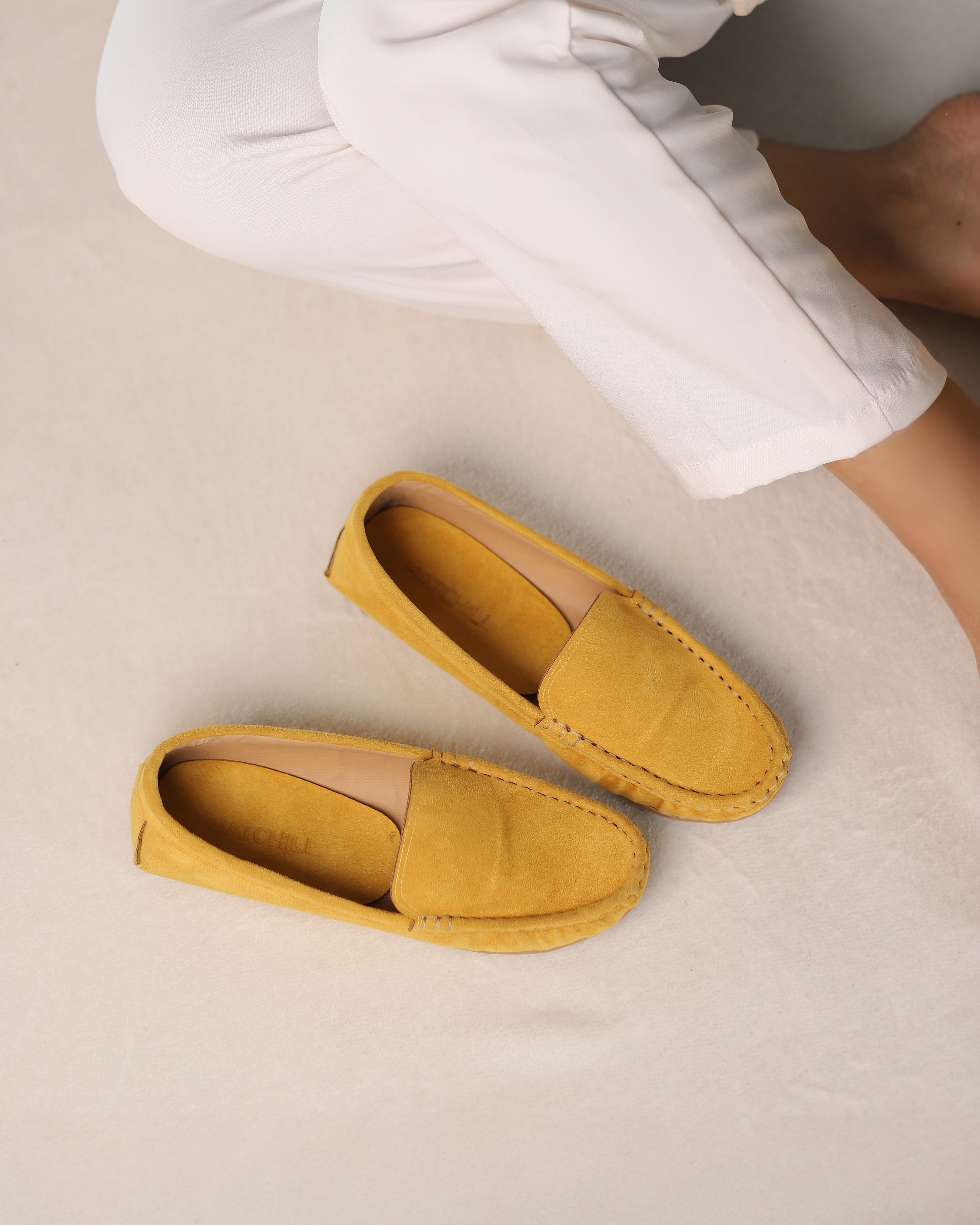 Saffron Moccasins mustard yellow leather slip-on flats - product view 1