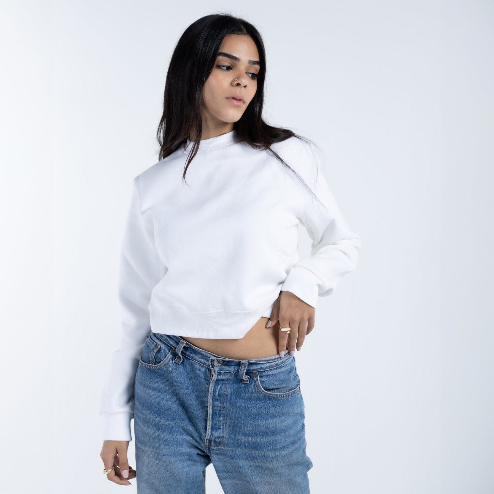 Long Sleeve Crop Top - White