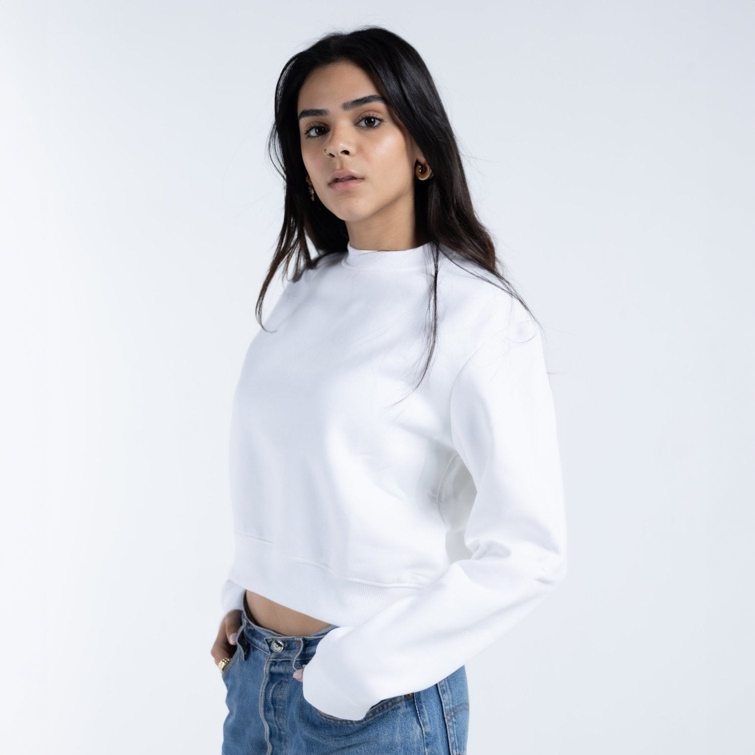 Long Sleeve Crop Top - White