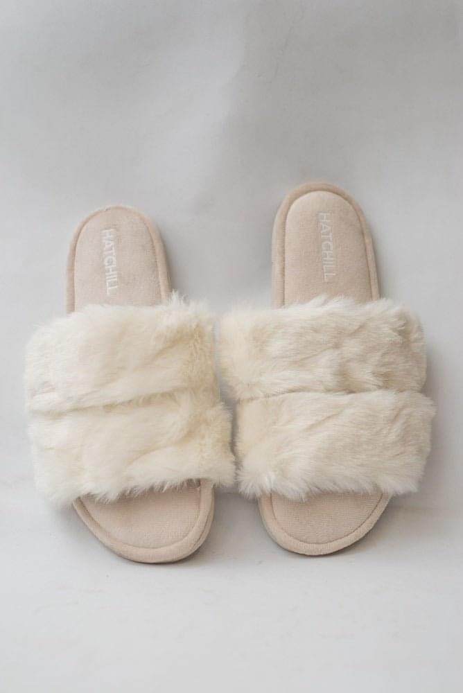 Fluffy Open Toe Slippers - White - Hatchill