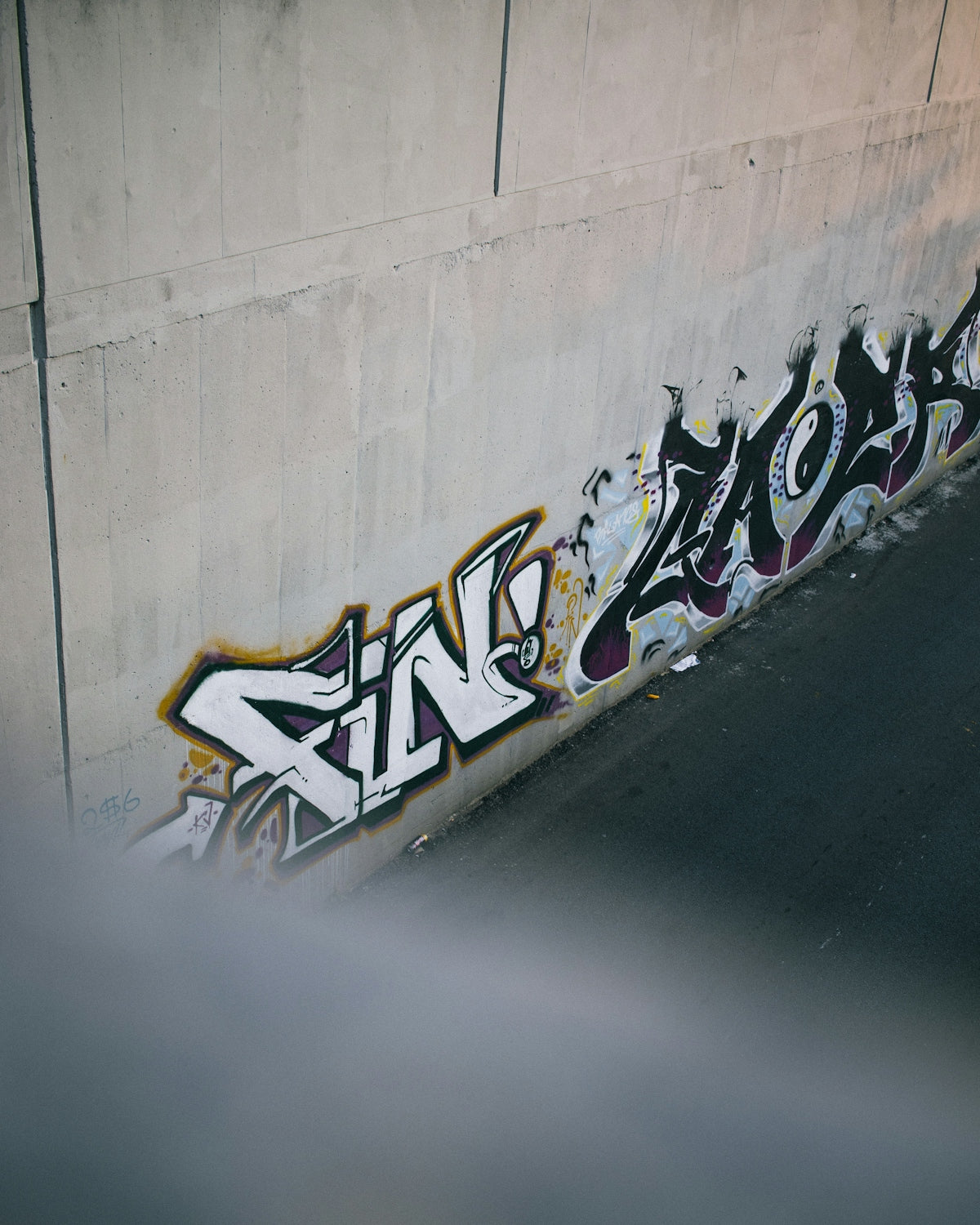 black blue and white graffiti