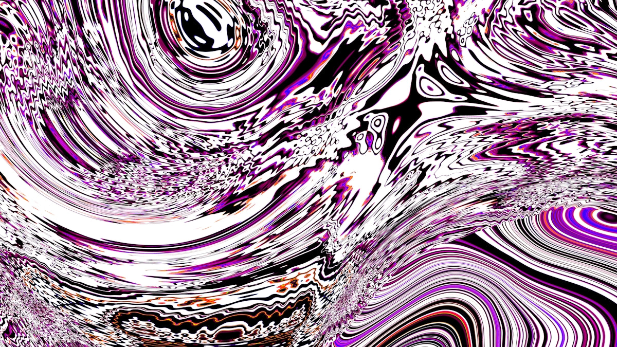 Abstract swirling patterns of purple, white, and black.