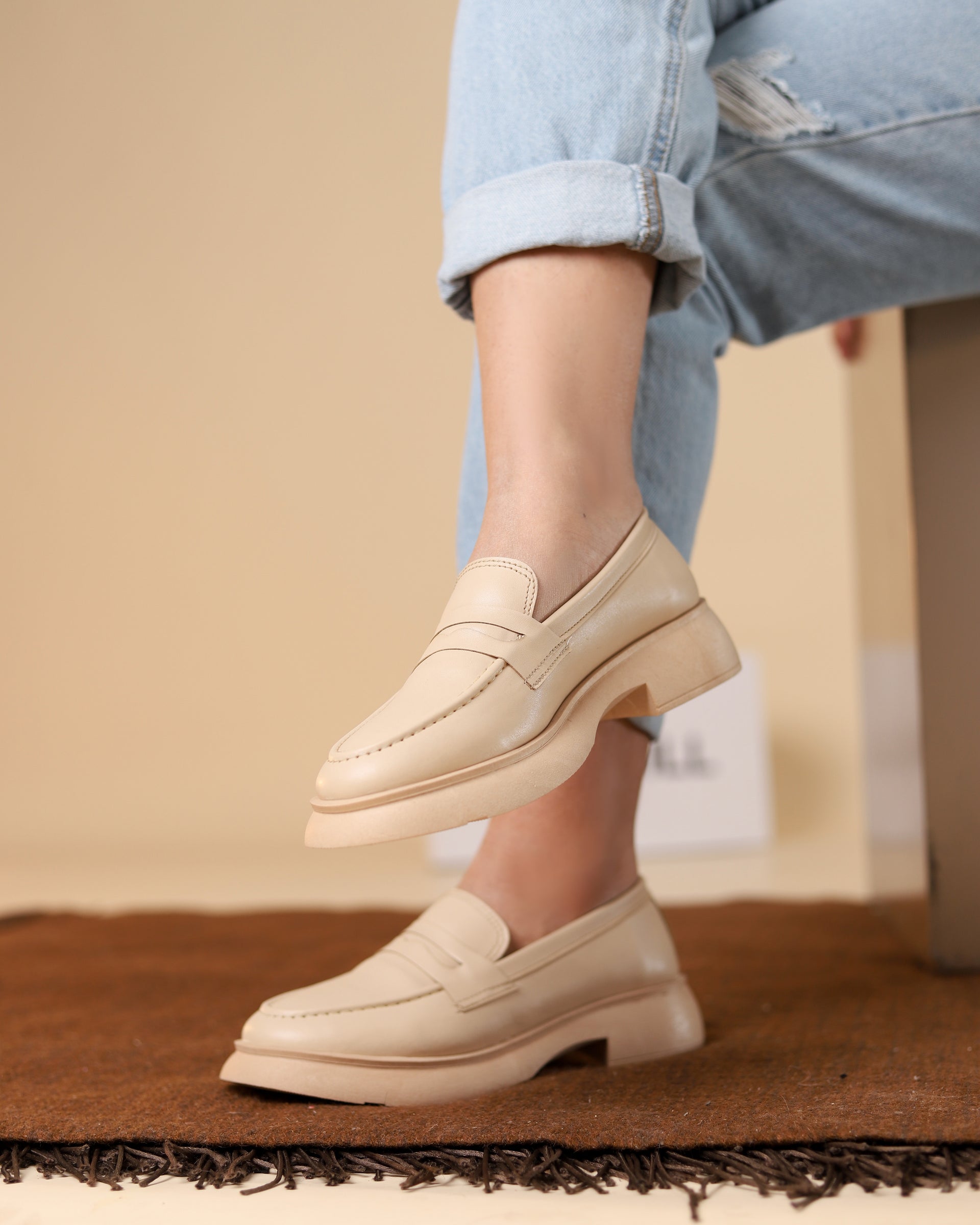 Nuevo beige faux leather platform loafer - product view 2