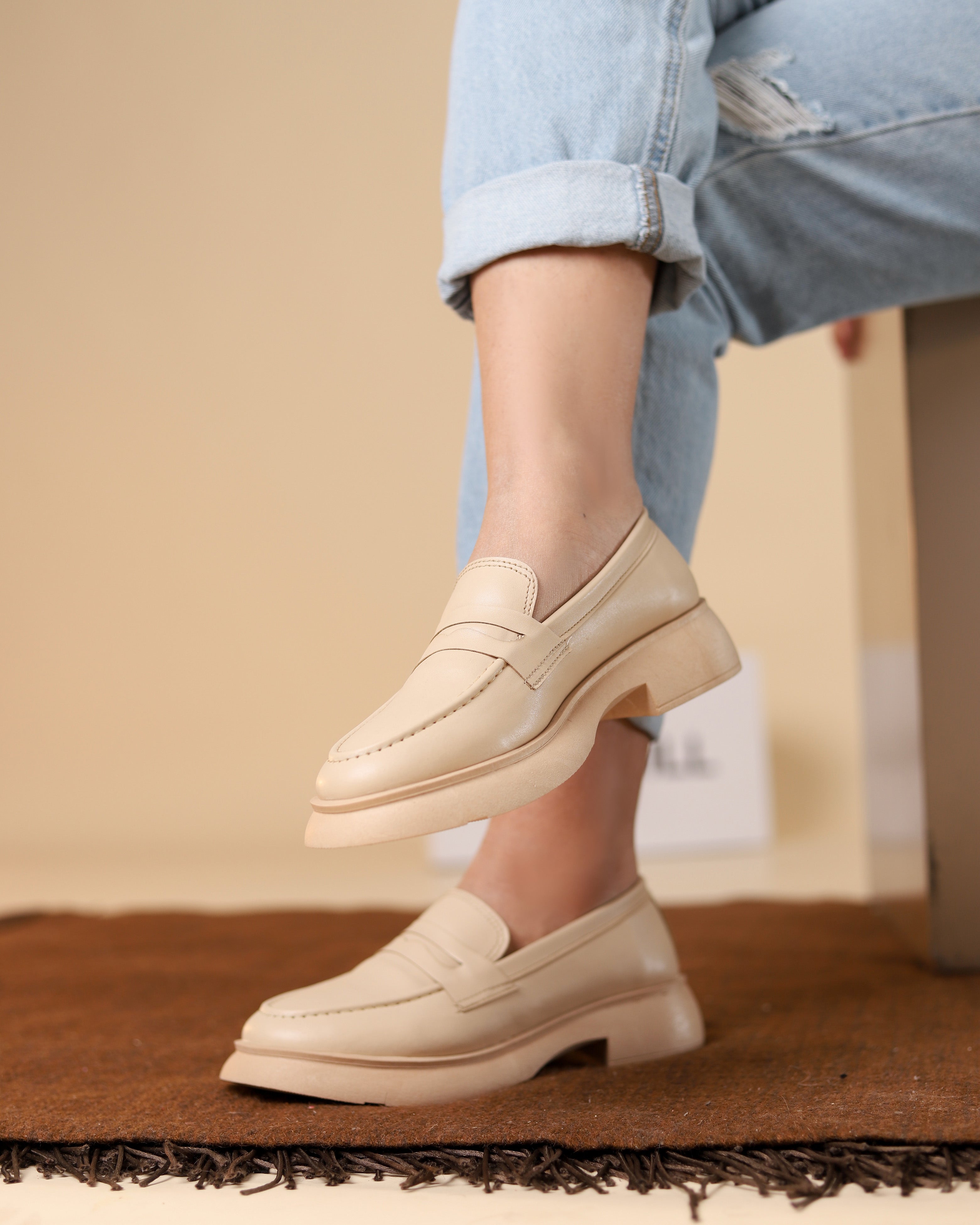 Nuevo beige faux leather platform loafer - product view 2