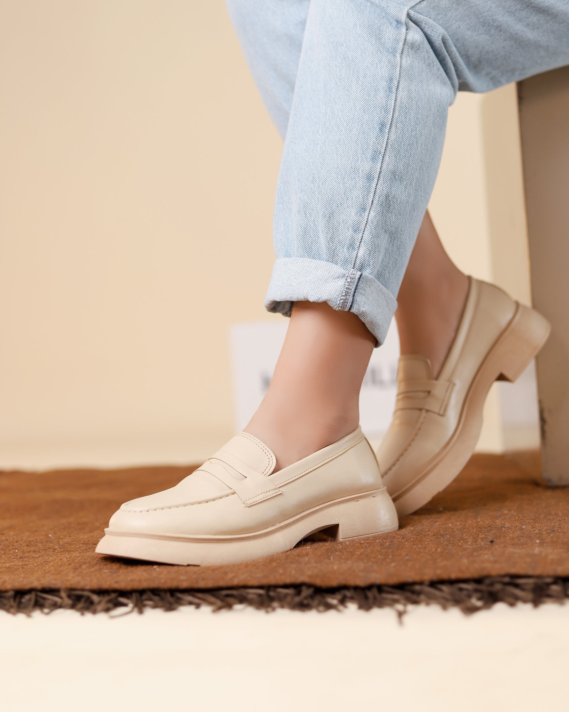 Nuevo beige faux leather platform loafer - product view 3