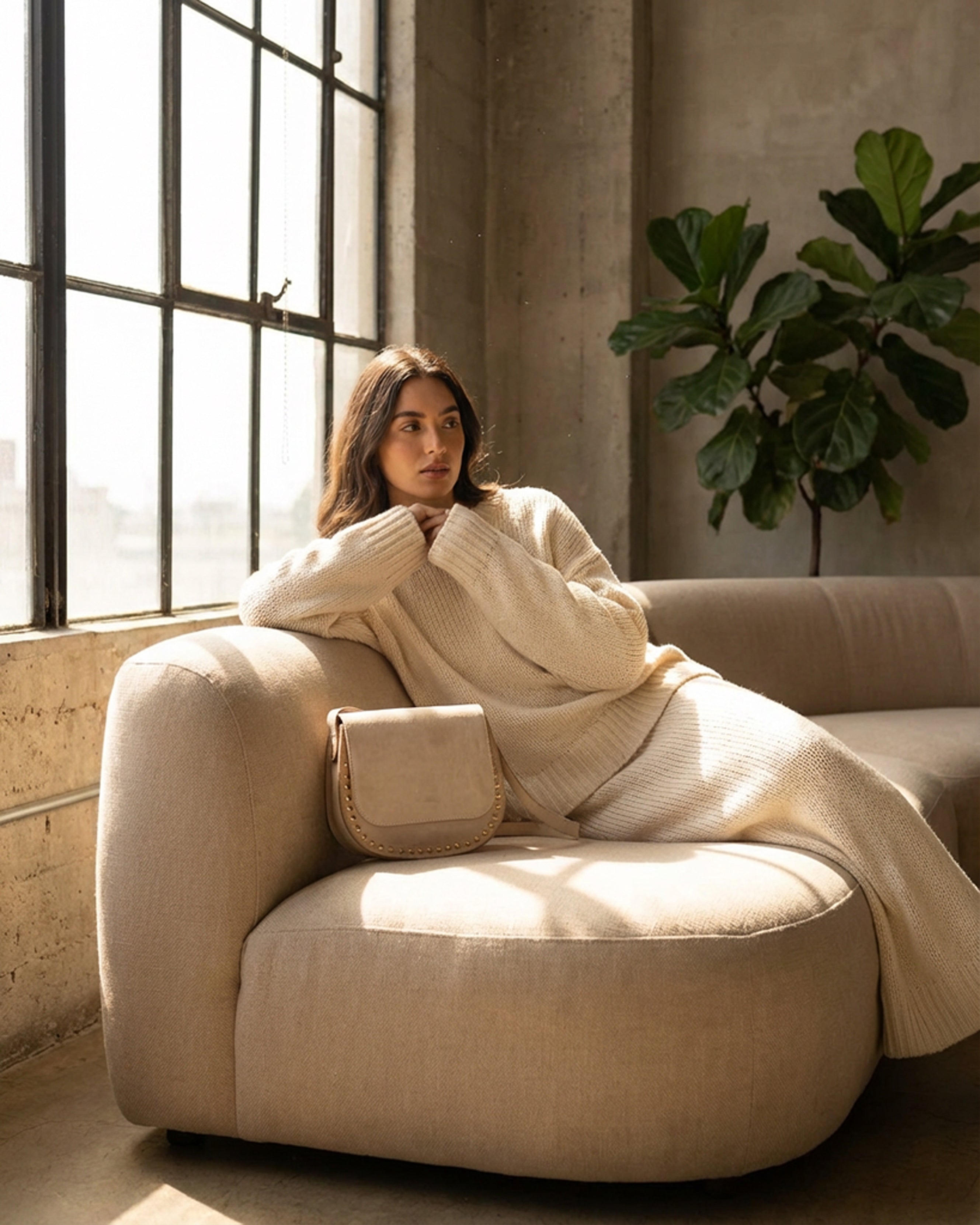 The Valentina Suede Saddle Bag - Beige