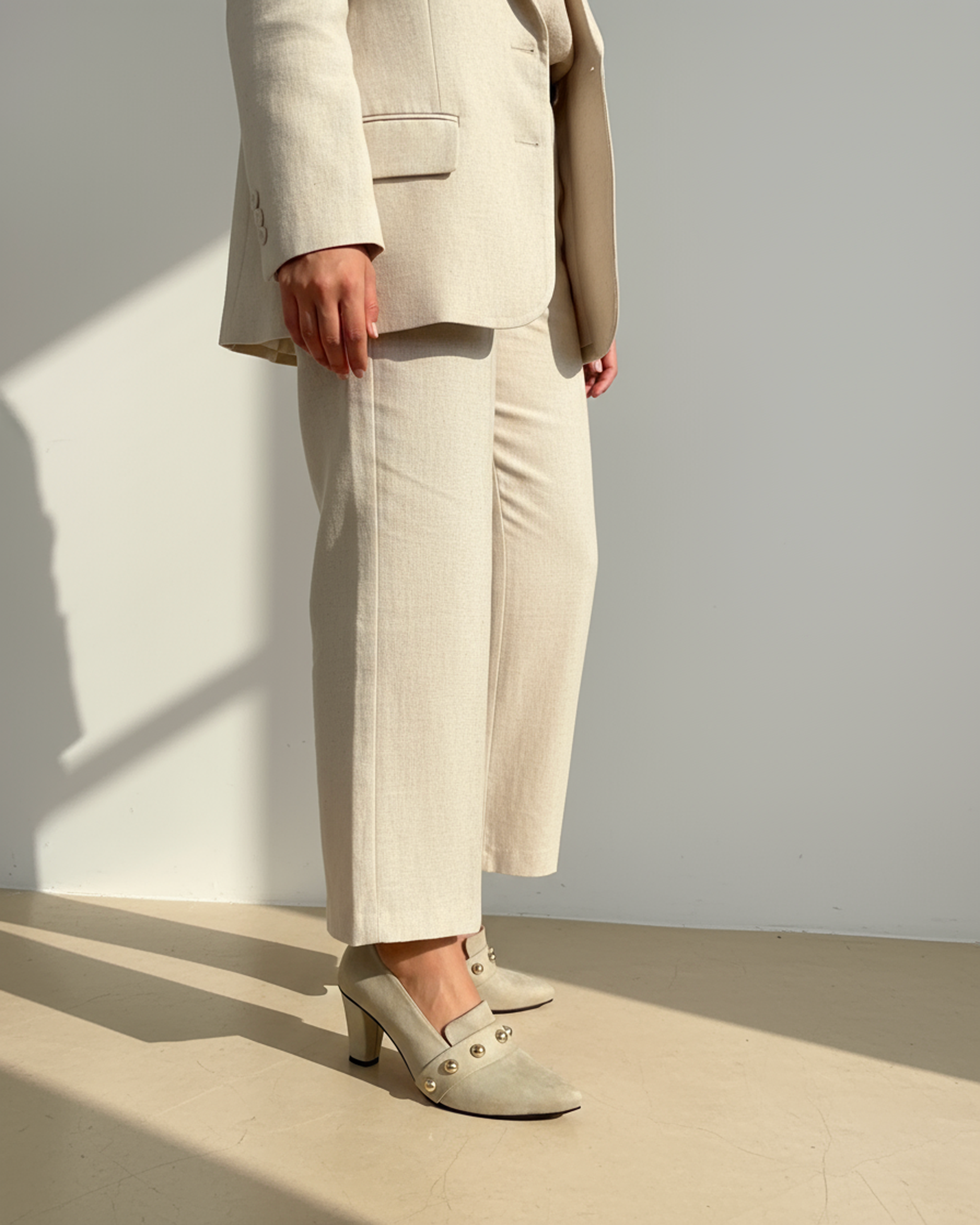 The Elara Studded Block Heel - Beige Secondary image