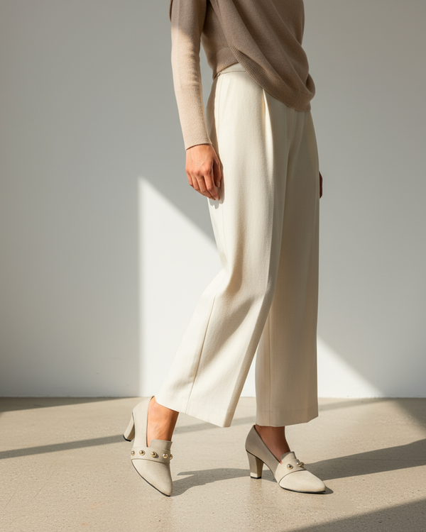 The Elara Studded Block Heel - Beige