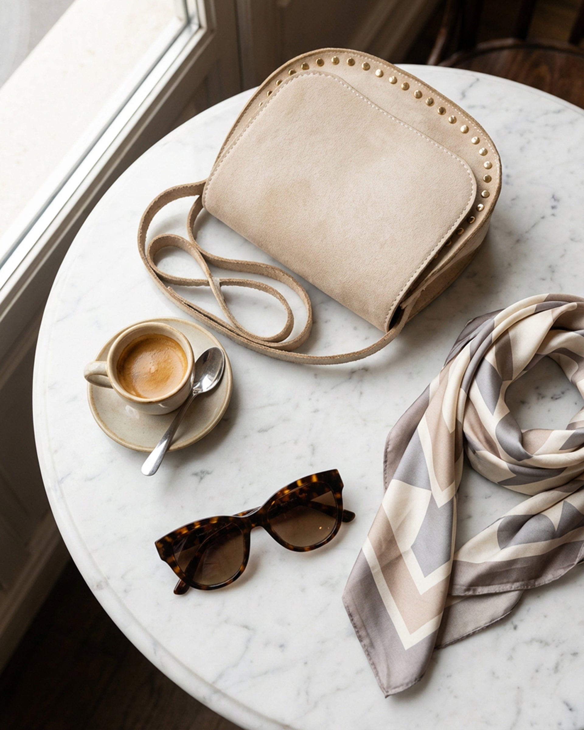 The Valentina Suede Saddle Bag - Beige