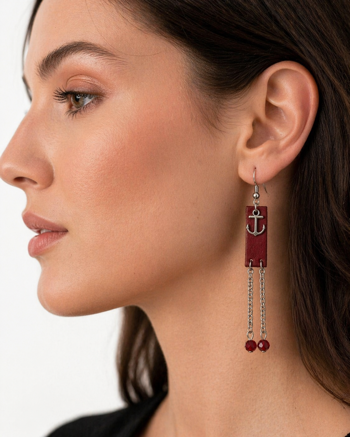 The Zola Leather Drop Earrings burgundy leather silver-tone drop earrings 1