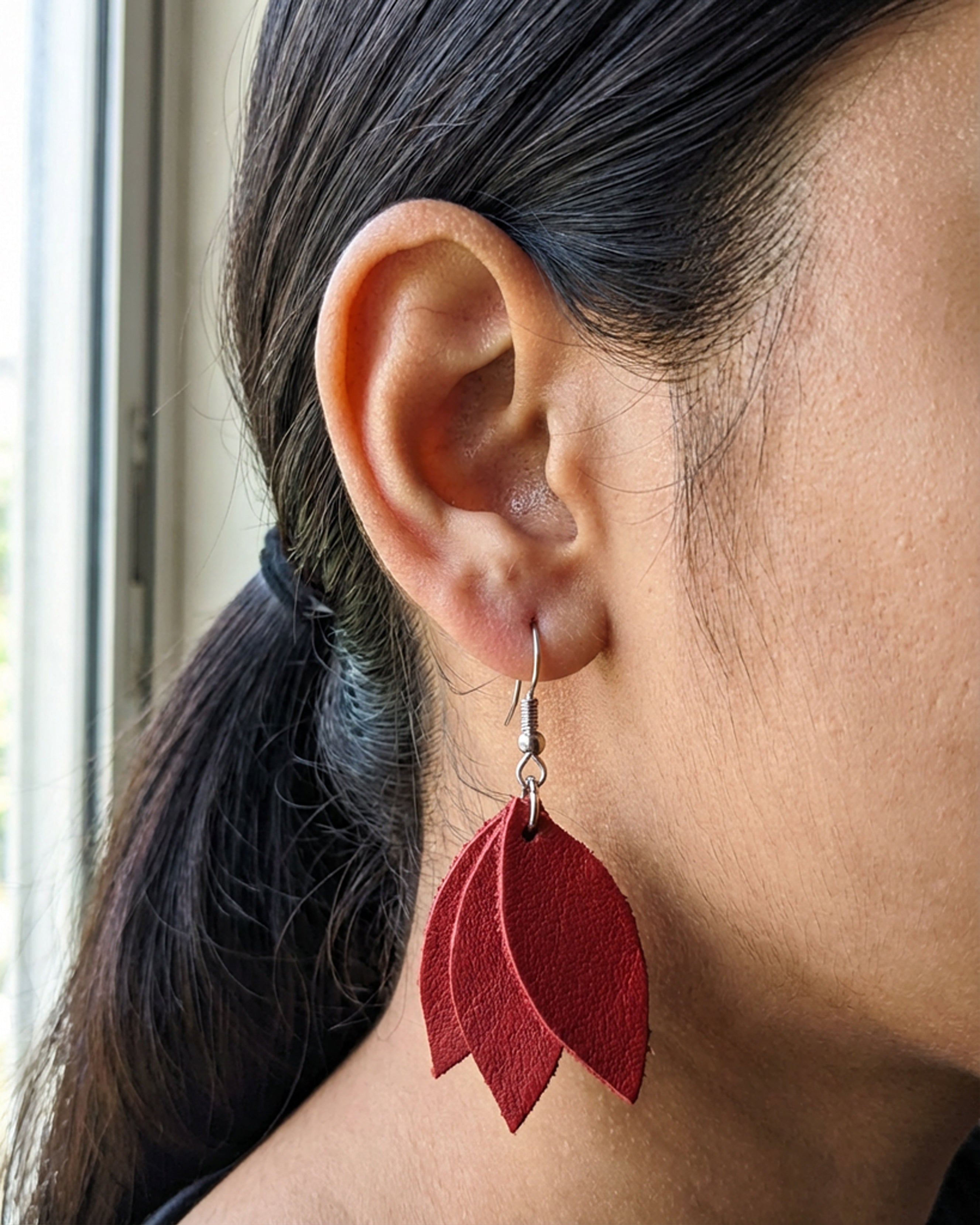 The Rosa Leather Earrings Secondary image