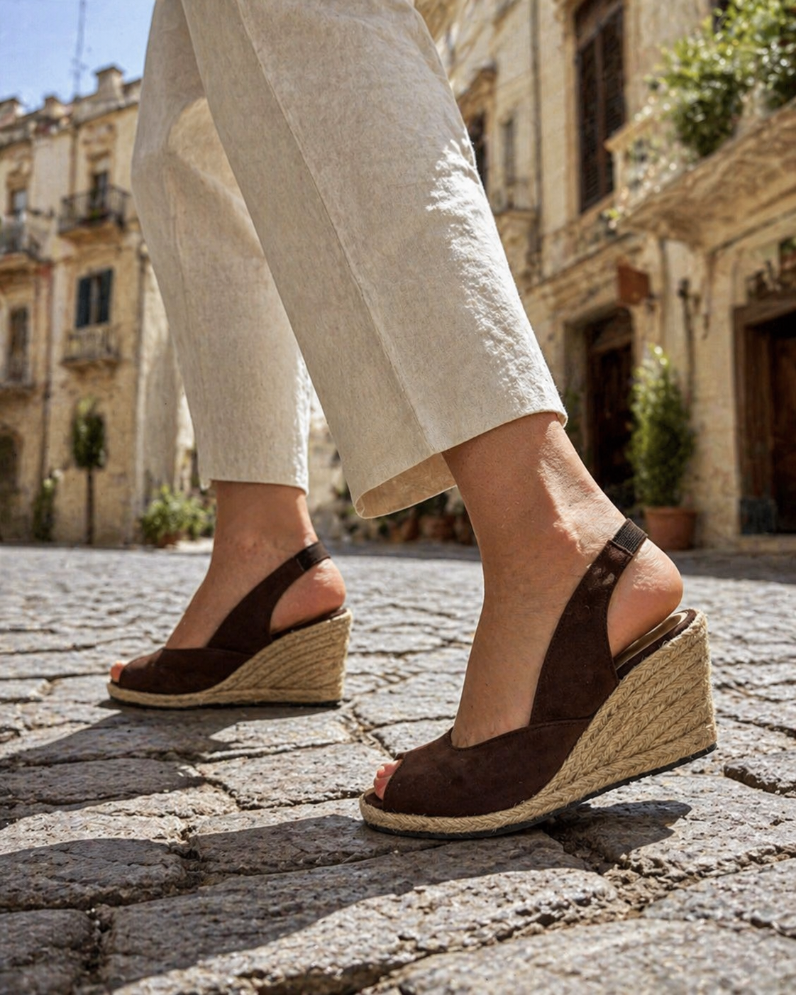 The Kaia Espadrille Wedge - Brown - faux suede slingback espadrille wedge 4