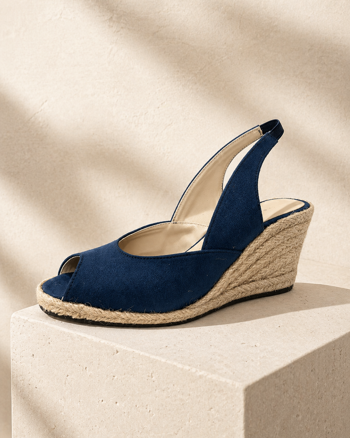 The Kaia Espadrille Wedge - Navy Blue - faux suede slingback espadrille wedge 2