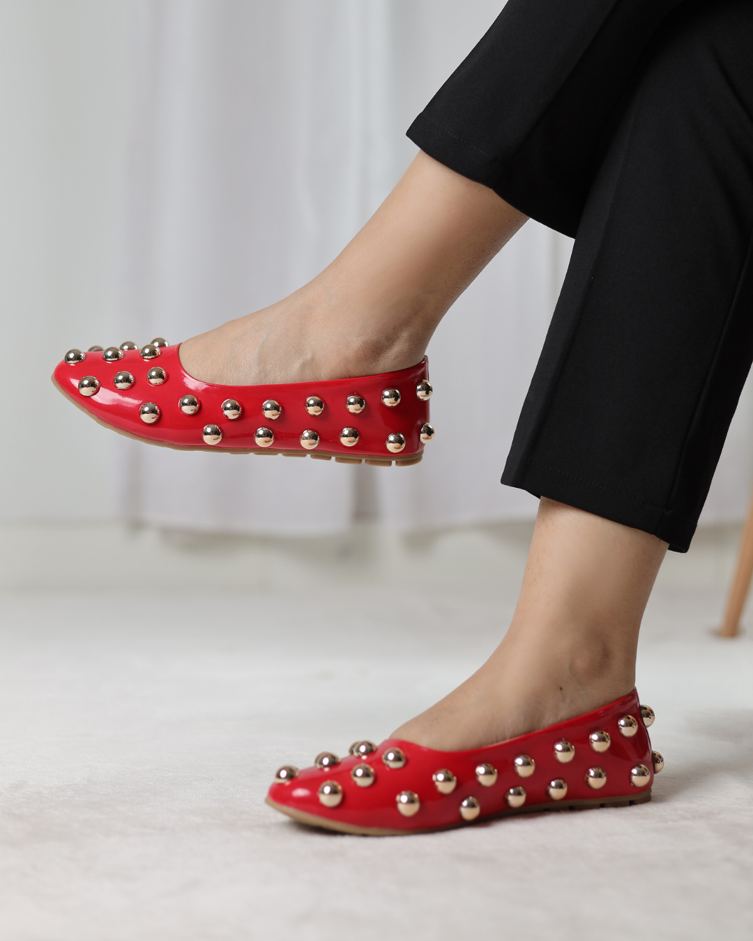 Studded Rebel Flats red patent flats with metallic studs - product view 1
