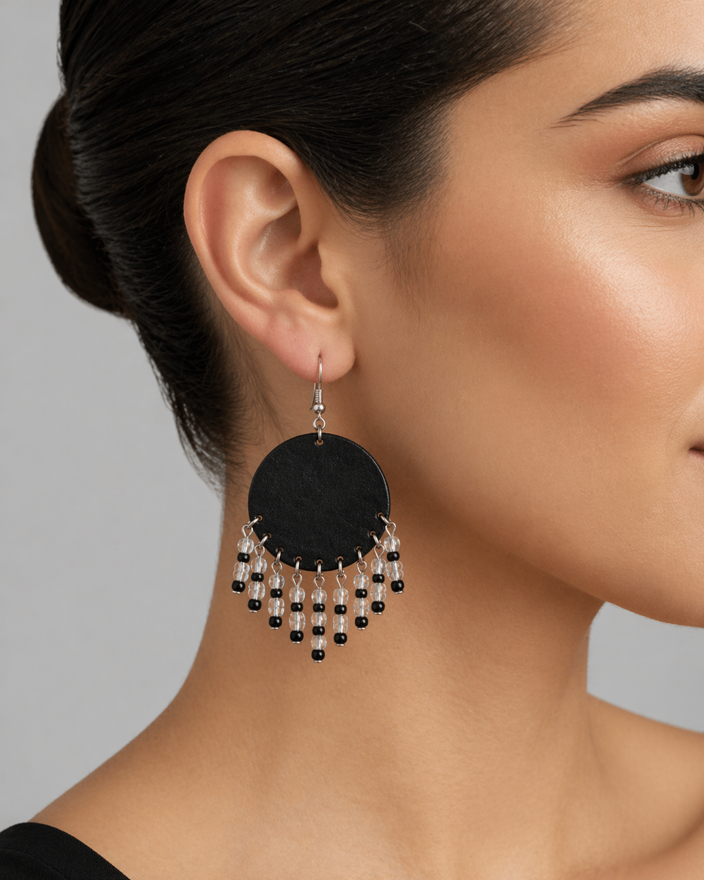 The Zaya Leather Fringe Earrings black leather silver-tone dangle fringe earrings 2