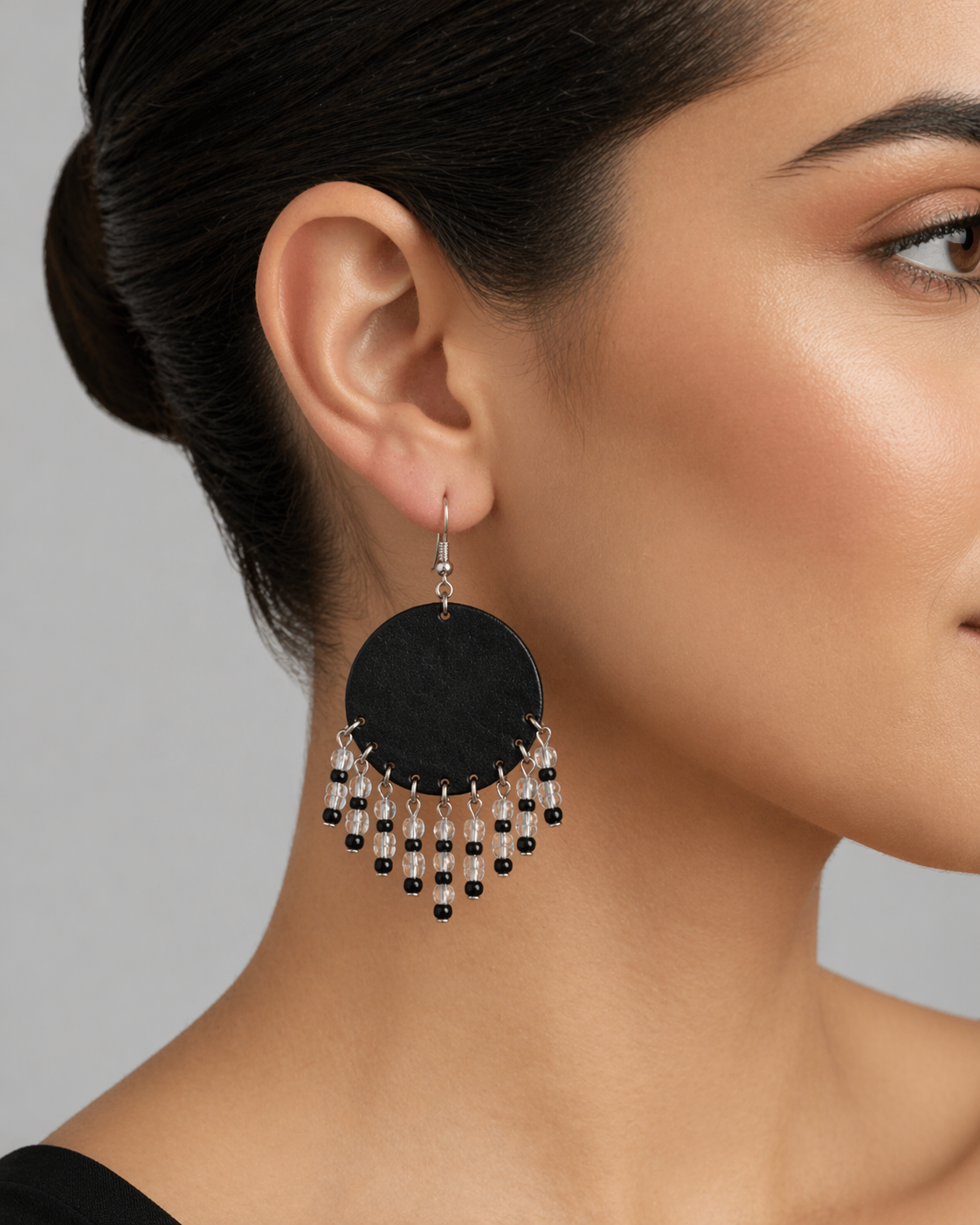 The Zaya Leather Fringe Earrings black leather silver-tone dangle fringe earrings 2