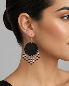 The Zaya Leather Fringe Earrings black leather silver-tone dangle fringe earrings 2