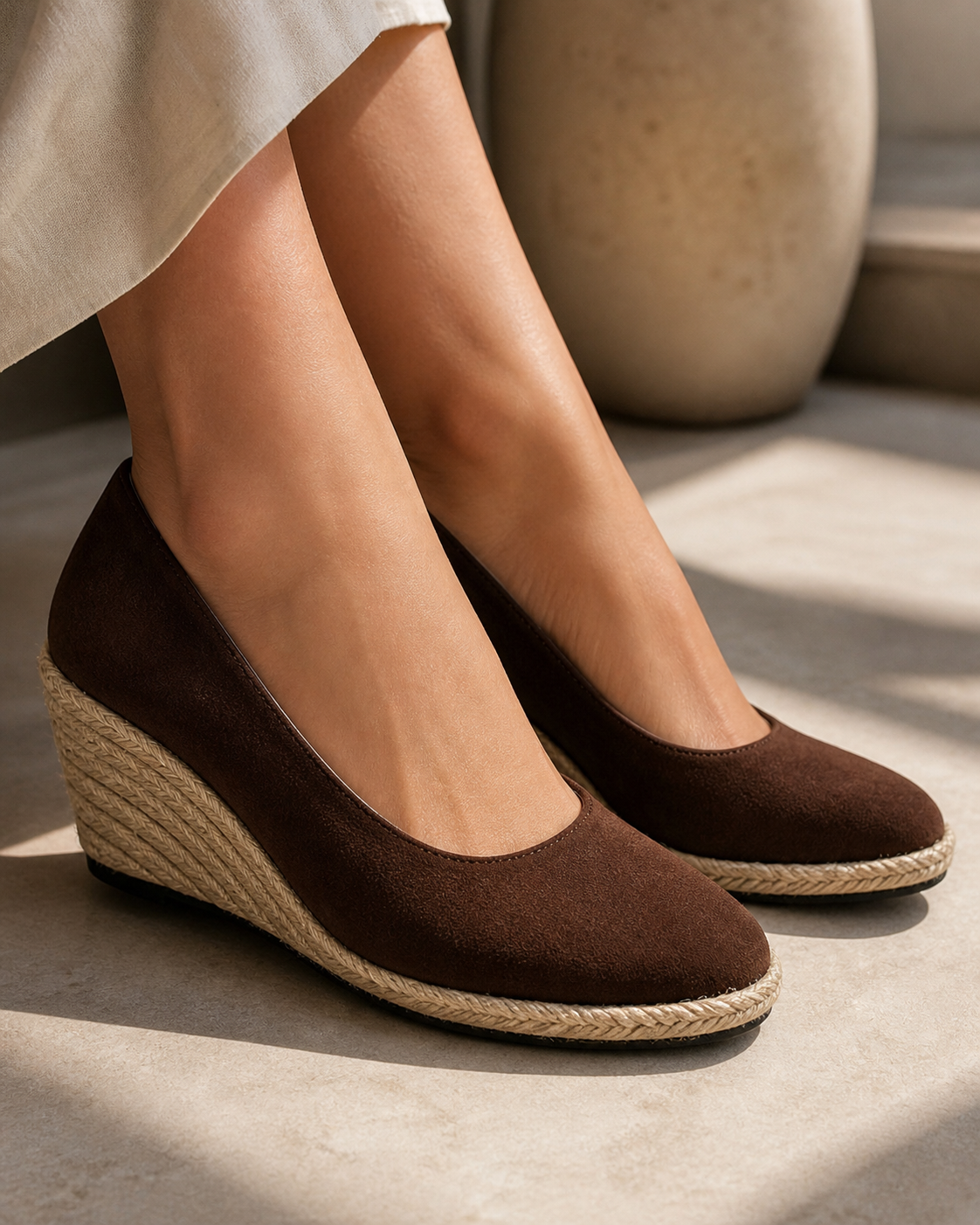 The Mara Wedge - Brown faux suede espadrille heel in Brown - product view 1