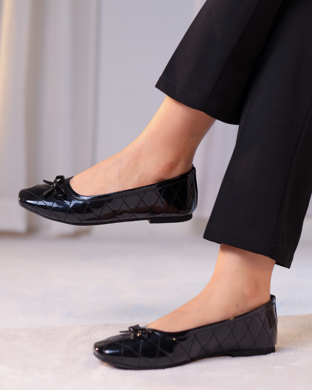 Charm Quilt Flat Black quilted bow ballet flats - product view 3