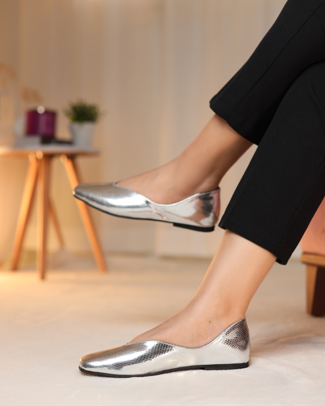 Moonlit Pearl metallic silver textured slip-on flats - product view 2