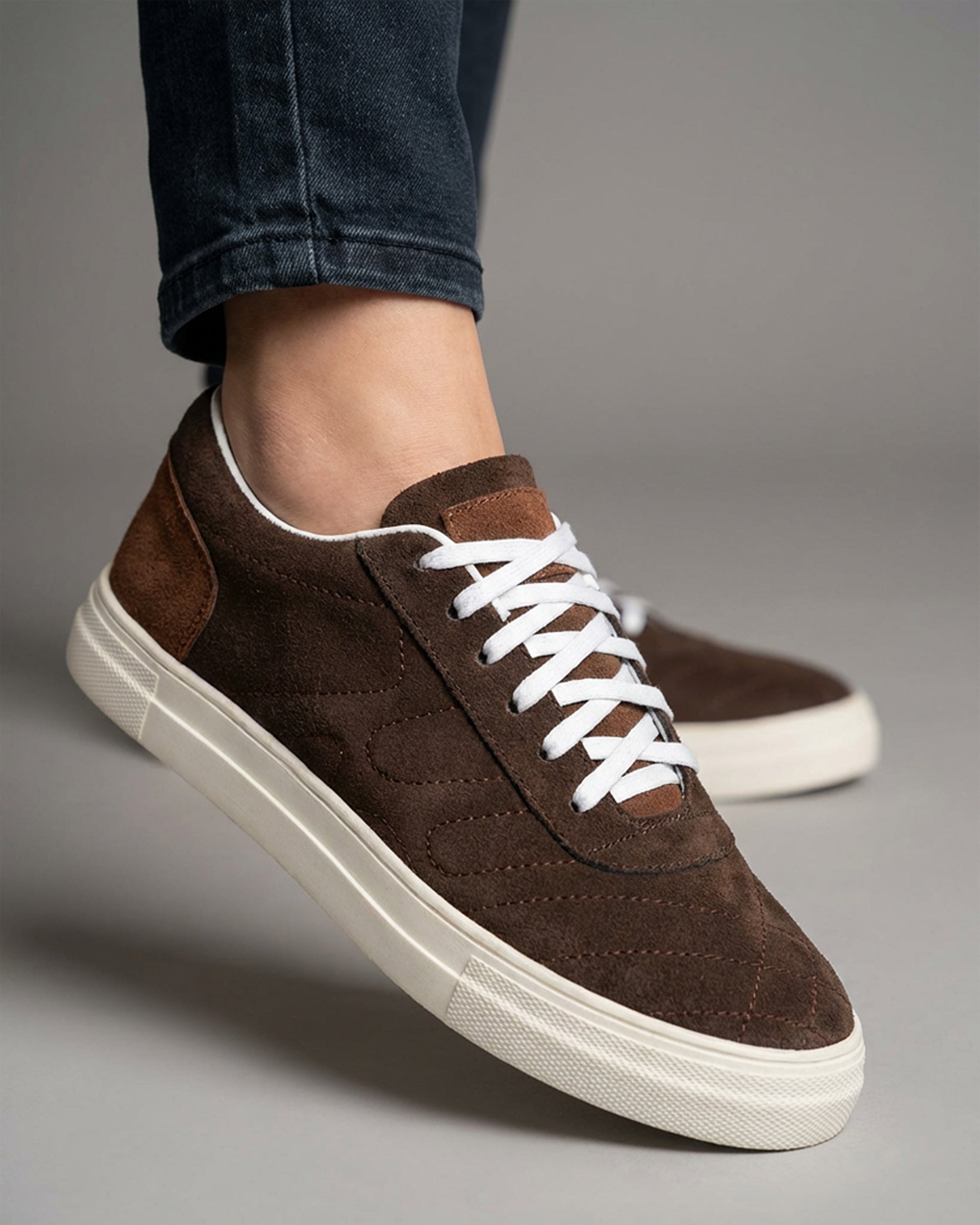 The Oak Quilted Sneaker brown suede lace-up sneakers - product view 1