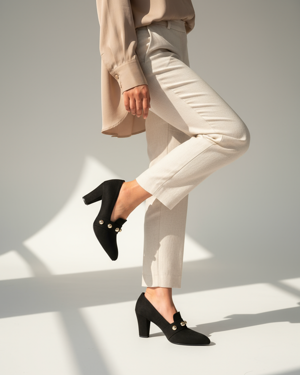 The Elara Studded Block Heel - Black
