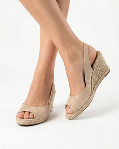 The Kaia Espadrille Wedge - Beige - faux suede slingback espadrille wedge 1