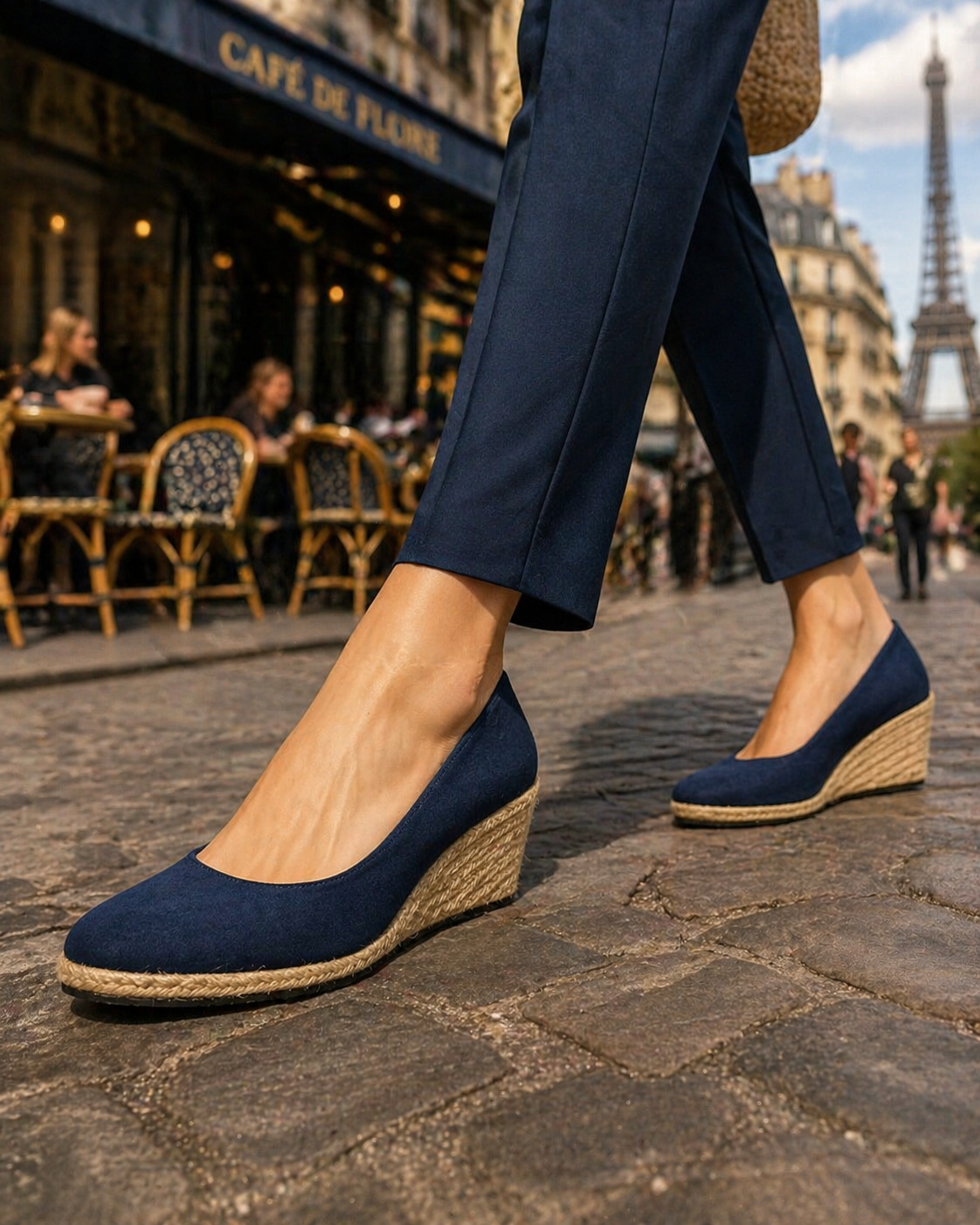 The Mara Wedge - Navy Blue faux suede espadrille heel in Navy Blue - product view 2
