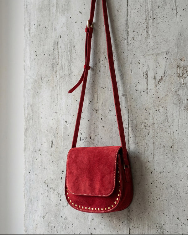 The Valentina Suede Saddle Bag - Burgandy