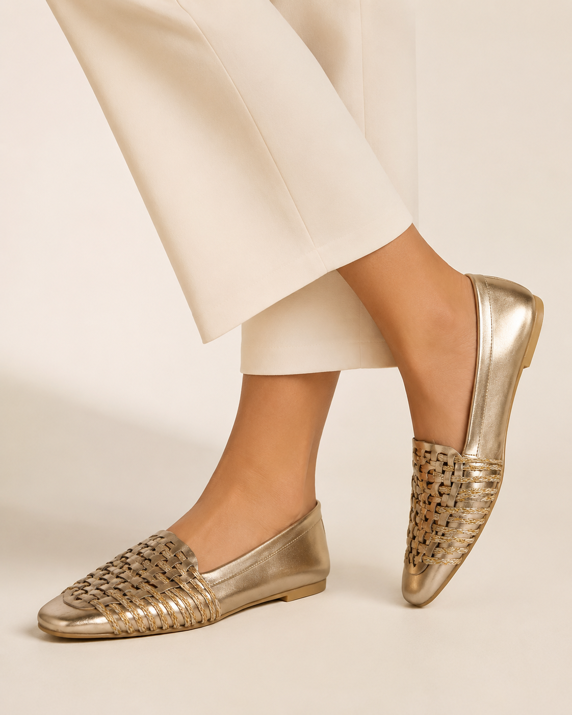 The Romy Woven Loafer - Gold metallic woven slip-on flats view 1