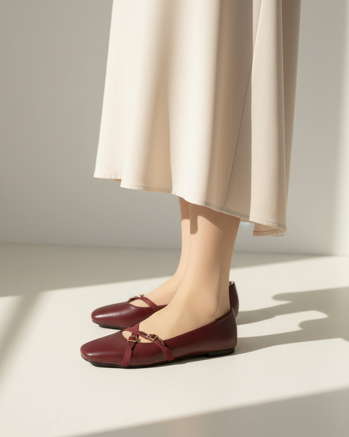 The Bianca Buckle Flat - Burgundy