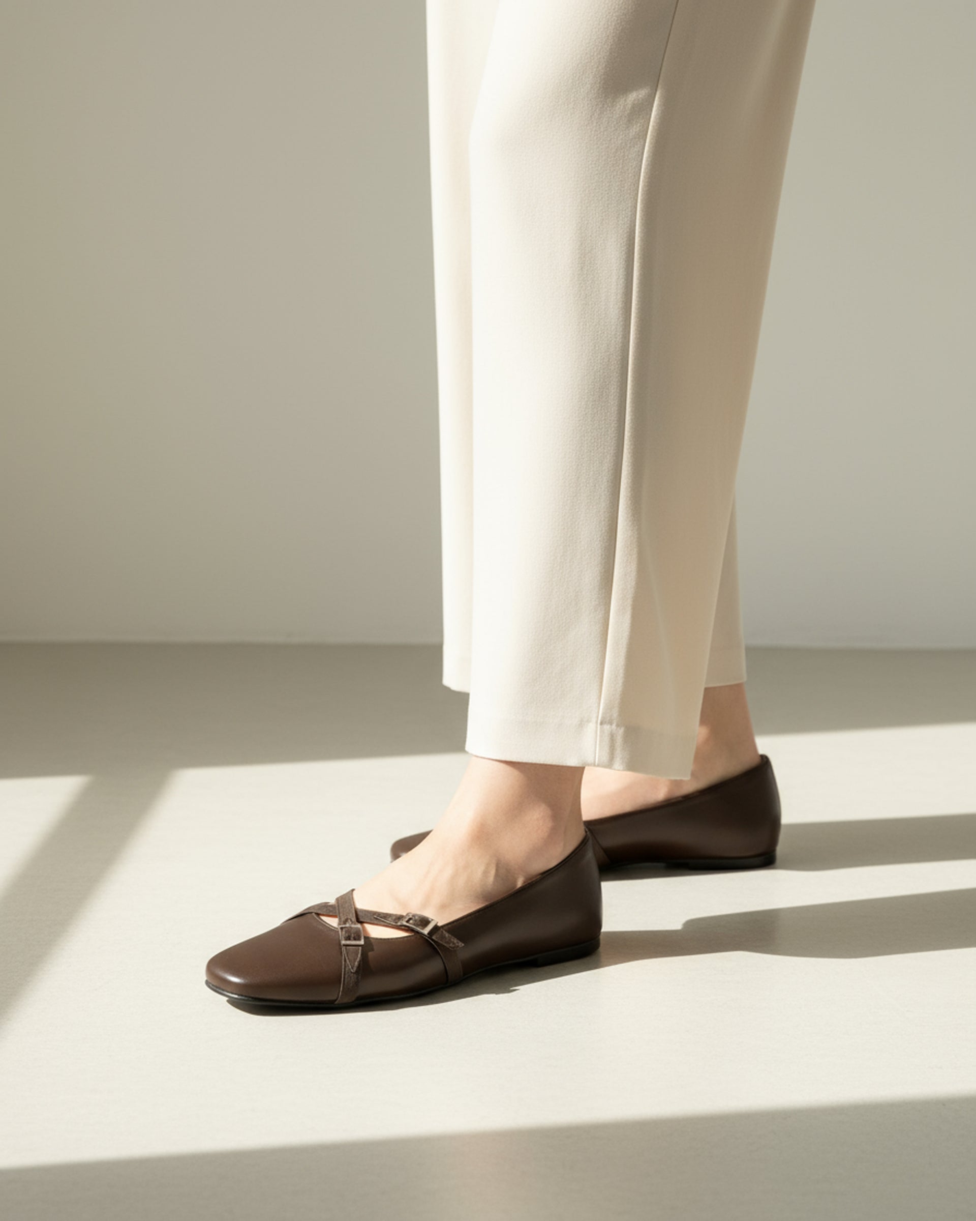 The Bianca Buckle Flat - Brown
