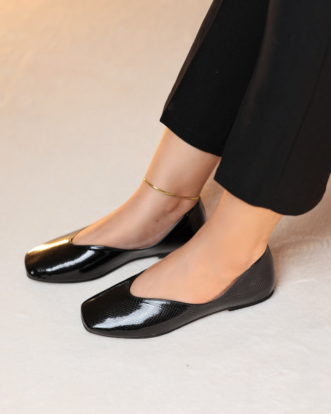 Obsidian Wave black patent textured slip-on flats - product view 1
