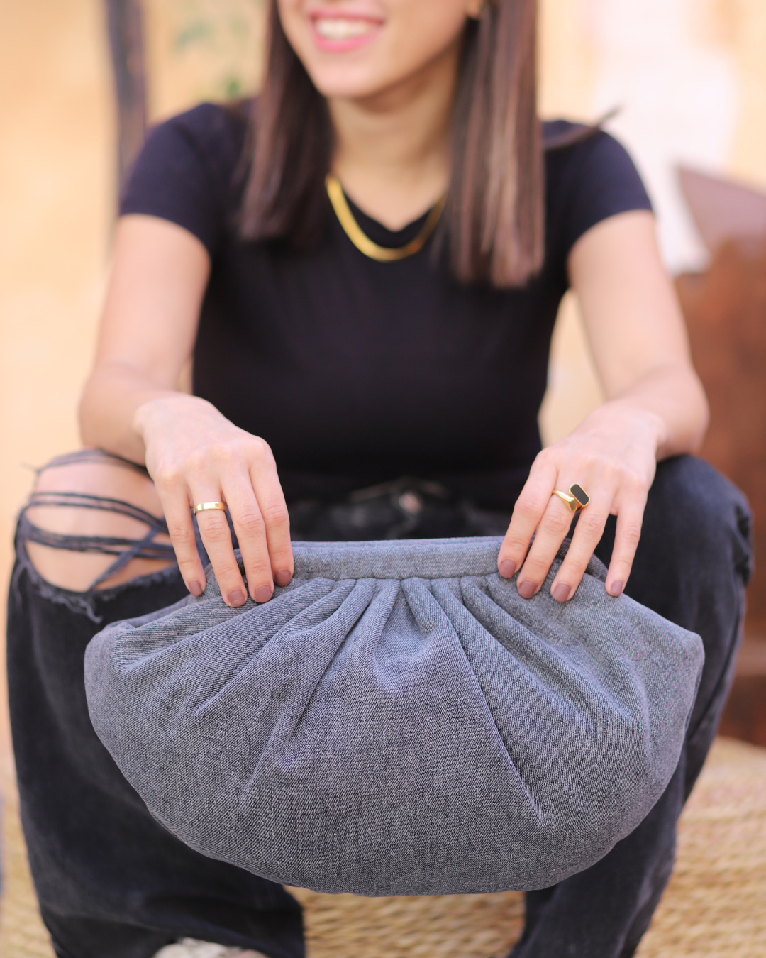 Noir Denim Pouch Main image