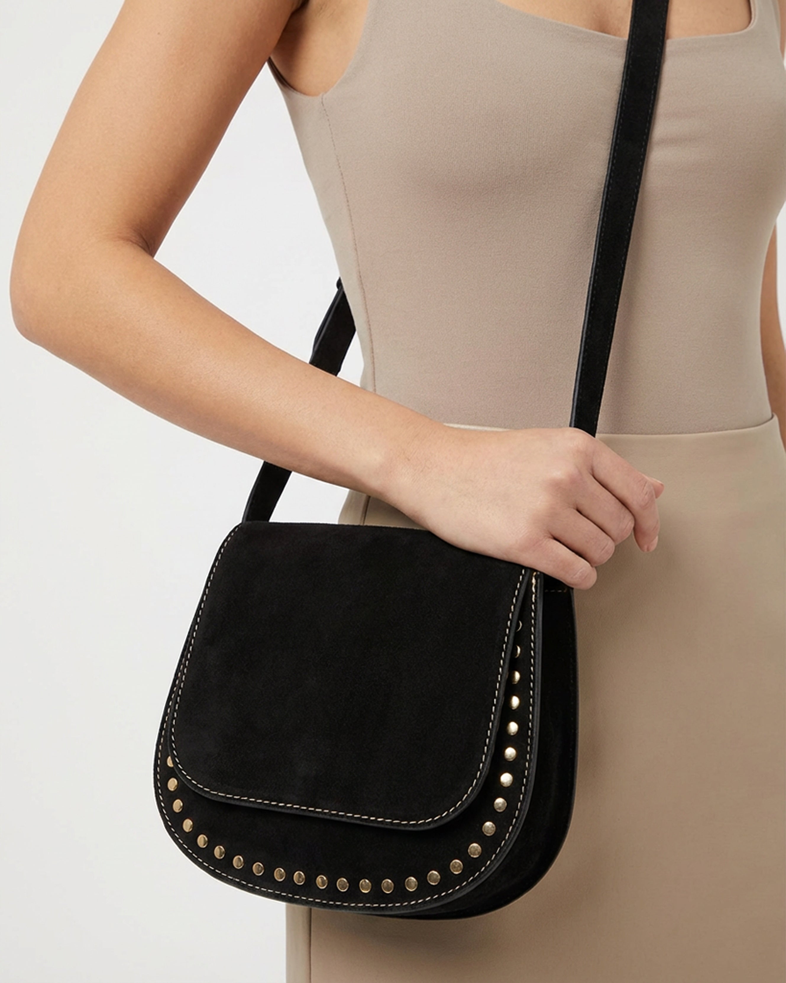 The Valentina Suede Saddle Bag - Black Main image
