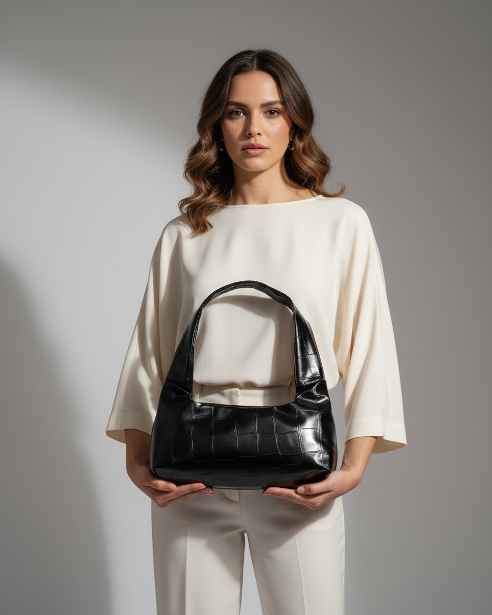 The Croc Line Bag black croc embossed shoulder bag - product view 2