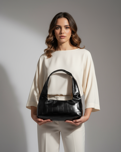 The Croc Line Bag black croc embossed shoulder bag - product view 2