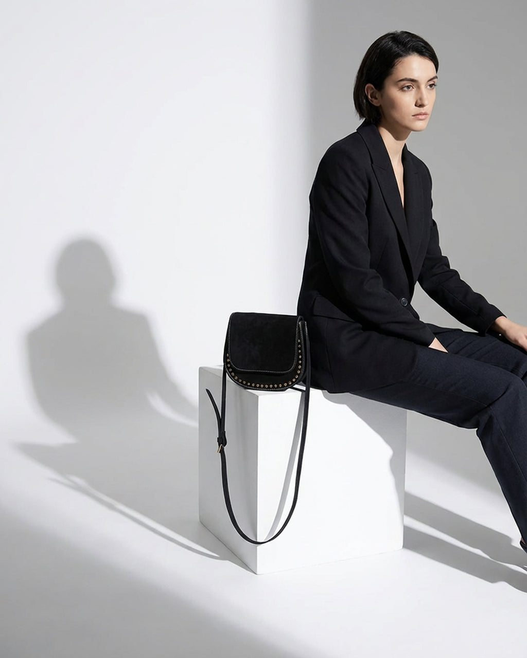 The Valentina Suede Saddle Bag - Black